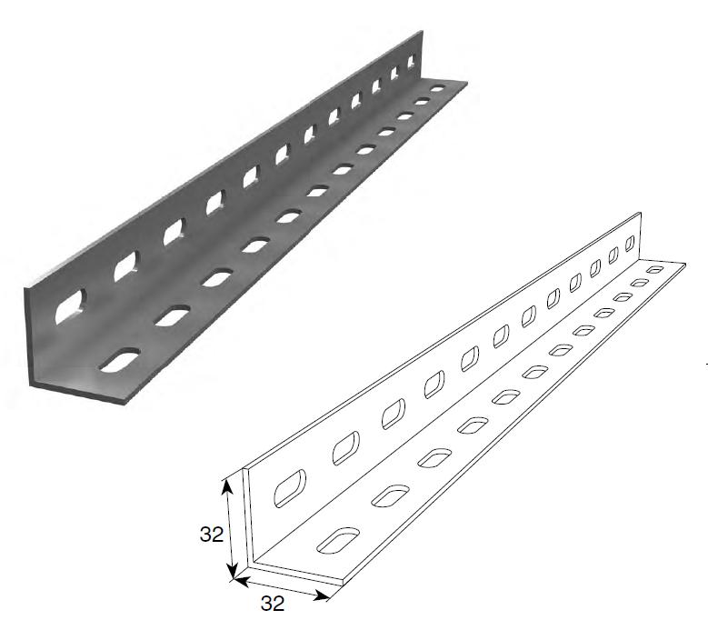 Installation profile perforated 32 mm x 32 mm x 1,5 mm